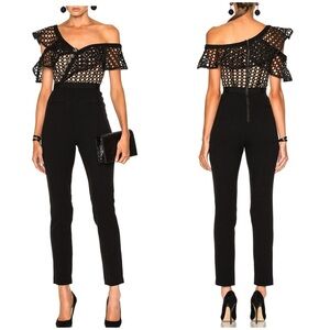 Self-Portrait Lace Frill Jumpsuit Black Size 2